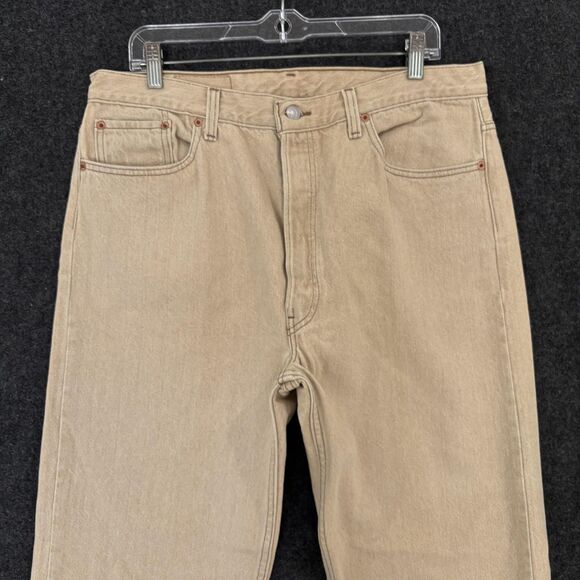 Levis 501 Jeans Men's 38x34 Beige Straight Leg Button Fly Denim 5 Pocket - Picture 3 of 11